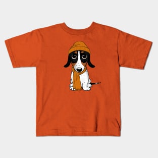 Piebald Dachshund - Cute Dog Wearing Beanie Cap Kids T-Shirt